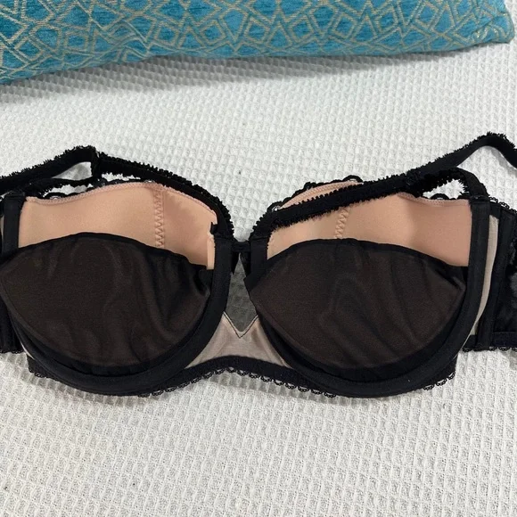 NEW Bebe Rexha x Adore Me Kimmy Push Up Balconette Bra Black Tan Nude Lace 34DDD - Picture 4 of 7